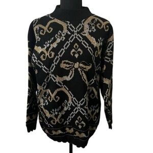 Vintage Bows‎ Hearts Scallop Hem Eclectic Detailed Retro Dana Scott Sweater M